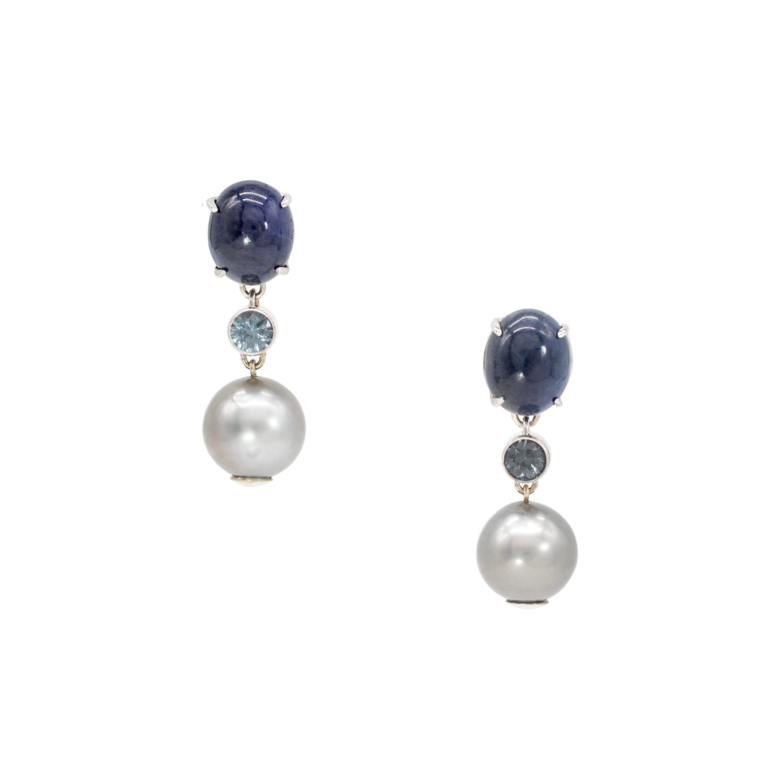 10.49 mm Tahitian Pearl Earrings with 10.75 Carats Sapphire and Spinel ...