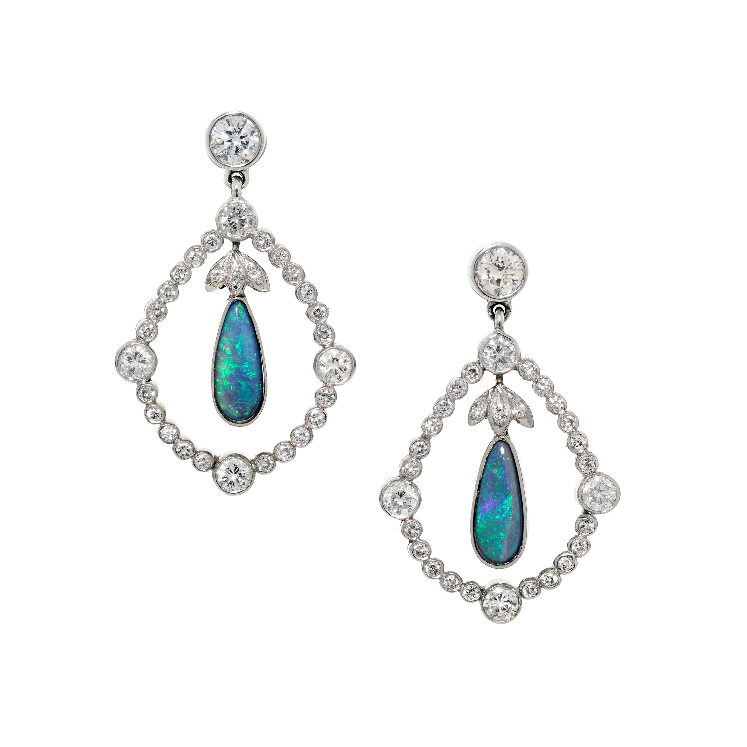 3.06 Carat Pear-Shaped Black Opals and Diamond Earrings in Platinum ...