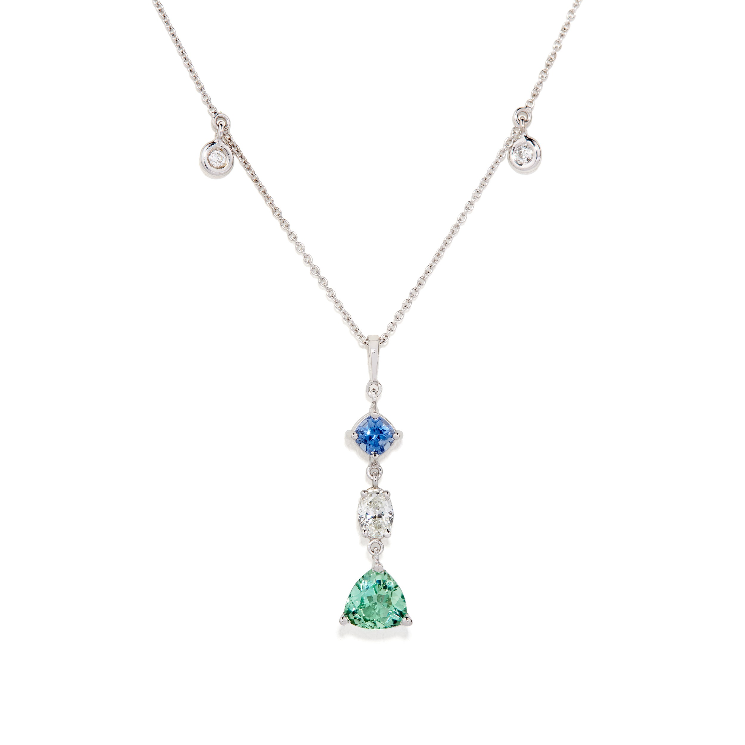 2.65 Carats of Tourmaline, Sapphire, and Diamond Necklace in 18 Karat ...